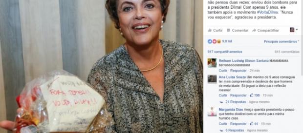 Dilma Rousseff exibe bombons dados por criança Dilma Rousseff exibe bombons dados por criança