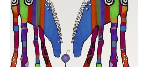 Jenny's artwork is colorful and abstract but usually contains some recognizable features, such as these horses. Jenny's artwork is colorful and abstract but usually contains some recognizable features, such as these horses.