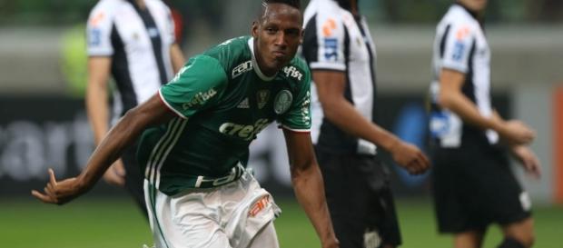 Yerry Mina comemora gol do Palmeiras Yerry Mina comemora gol do Palmeiras