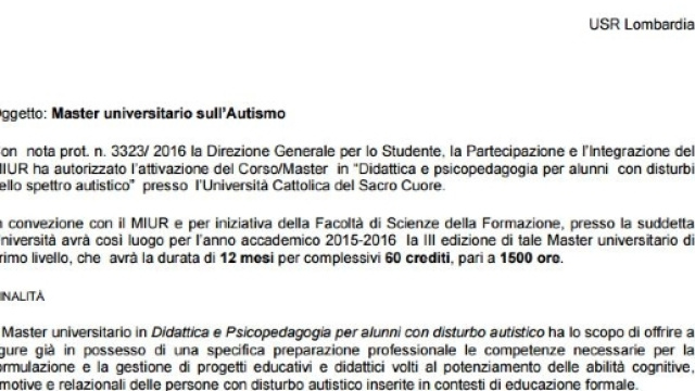 Master sull'autismo destinatari e programma