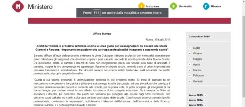 Comunicato Miur del 15 luglio 2015