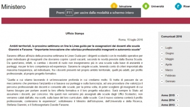 Comunicato Miur del 15 luglio 2015