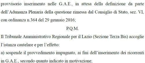 L'ordinanza del Tar del 14 luglio 2016