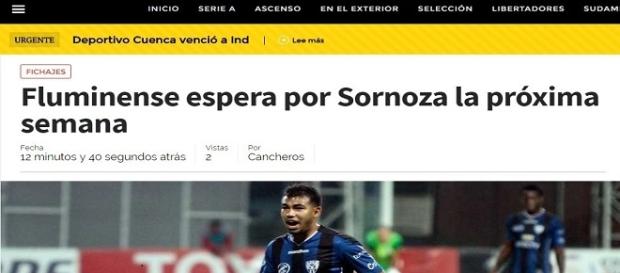 Junior Sornoza será do Fluminense em 2017 (Foto: Site Cancheros / Net Flu) Junior Sornoza será do Fluminense em 2017 (Foto: Site Cancheros / Net Flu)