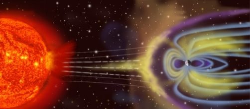In una tempesta geomagnetica, le particelle emesse dal Sole interagiscono con la magnetosfera terrestre