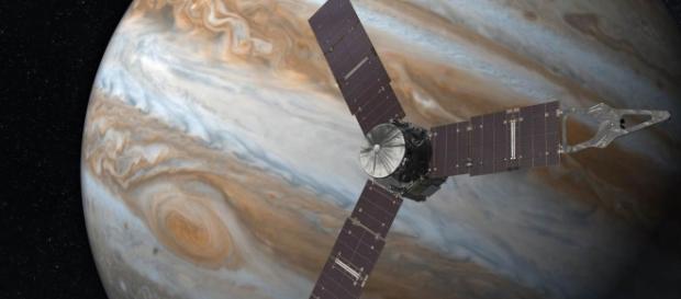 Imagem simulando a chegada da sonda "Juno" na órbita do planeta Júpiter Imagem simulando a chegada da sonda "Juno" na órbita do planeta Júpiter