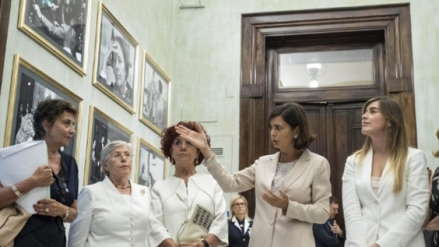 Laura Boldrini durante la presentazione della nuova sala di Montecitorio.