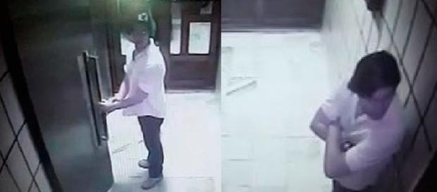 Imagem mostra vítima e agressor, momentos antes de entrarem no elevador. Fotos de arquivo pessoal. Imagem mostra vítima e agressor, momentos antes de entrarem no elevador. Fotos de arquivo pessoal.