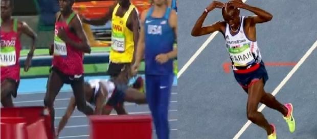 Mo Farah leva tombo feio na Olimpíada Mo Farah leva tombo feio na Olimpíada