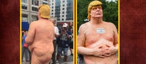 Disturbing naked statue of Donald Trump appears in NYC. Photo: YouTube screen shot from (L) Hip Hop News (R) All Kinds of Random Shorts.