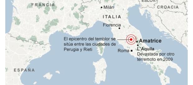 Lugar donde se ha producido el epicentro del sismo Lugar donde se ha producido el epicentro del sismo