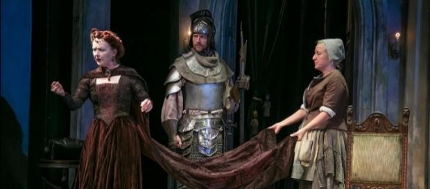 Marion Adler, Jon Barker and Kristie Dale Sanders in ‘Exit the King.’ Photo: Jerry Dalia, The Shakespeare Theatre of New Jersey, used with permission. Marion Adler, Jon Barker and Kristie Dale Sanders in ‘Exit the King.’ Photo: Jerry Dalia, The Shakespeare Theatre of New Jersey, used with permission.