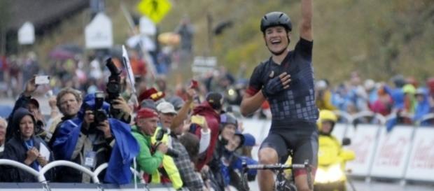American Robin Carpenter winning a stage of the 2015 USA Pro Challenge. American Robin Carpenter winning a stage of the 2015 USA Pro Challenge.