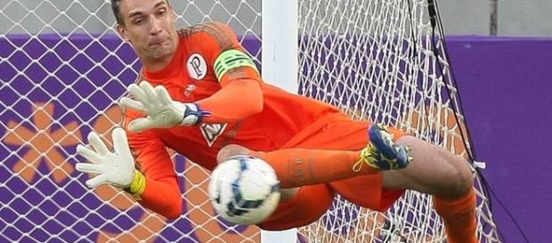 Fernando Prass pratica defesa pelo Palmeiras Fernando Prass pratica defesa pelo Palmeiras