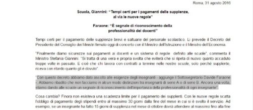 Tempi certi per i pagamenti dei supplenti.