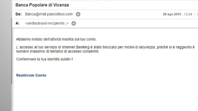 Phishing: e-mail truffa che ruba dati personali e codici agli utenti