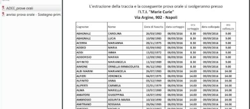 Calendario orali sostegno primaria in Campania.