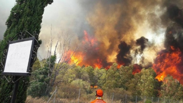 L'incendio scoppiato questo pomeriggio a Santa Margherita.