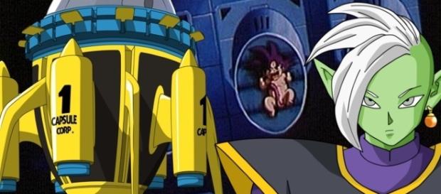 Fan art de la maquna del tiempo, zamasu y un Goku niño en el planeta Vegeta Fan art de la maquna del tiempo, zamasu y un Goku niño en el planeta Vegeta