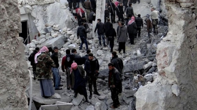 Un quartiere di Damasco devastato dalla guerra