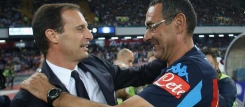 Massimiliano Allegri e Maurizio Sarri durante l'ultima sfida tra Juventus e Napoli