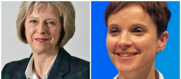 Theresa May, primo ministro del Regno Unito, e Frauke Petry, leader del partito populista di estrema destra tedesco. Theresa May, primo ministro del Regno Unito, e Frauke Petry, leader del partito populista di estrema destra tedesco.