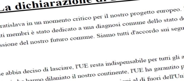 Il documento conclusivo del vertice Ue, la dichiarazione di Bratislava Il documento conclusivo del vertice Ue, la dichiarazione di Bratislava