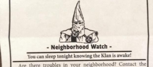 Esempio di volantino distribuito dal KKK Esempio di volantino distribuito dal KKK