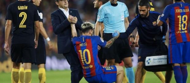Imagen de Leo Messi lesionado contra el Atlético de Madrid en la Liga Santander Imagen de Leo Messi lesionado contra el Atlético de Madrid en la Liga Santander