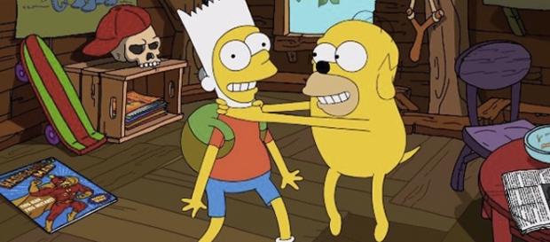 Los Simpson le rinden homenaje a 'Hora de aventura' en una de sus intro. Los Simpson le rinden homenaje a 'Hora de aventura' en una de sus intro.