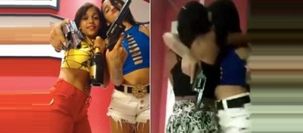 Garotas exibem arma de fogo em rede social. Garotas exibem arma de fogo em rede social.