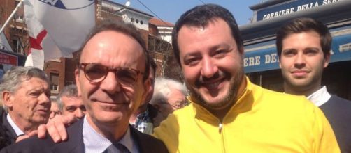 Il leader dell Lega, Matteo Salvini, in compagnia di Stefano Parisi