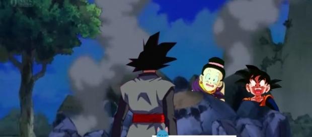 Black Goku haciendo su aparición en el presente Black Goku haciendo su aparición en el presente