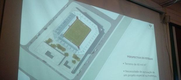 Projeto de estádio do Fluminense é apresentado nesta terça, nas Laranjeiras (Foto: Fred Huber/Globoesporte) Projeto de estádio do Fluminense é apresentado nesta terça, nas Laranjeiras (Foto: Fred Huber/Globoesporte)