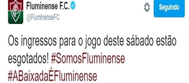 Pelo Twitter, Fluminense revela ingressos esgotados para partida contra o Sport (Foto: Explosão Tricolor) Pelo Twitter, Fluminense revela ingressos esgotados para partida contra o Sport (Foto: Explosão Tricolor)