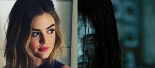 A atriz Lucy Hale e a personagem Samara. Reprodução Instagram / Dreamworks A atriz Lucy Hale e a personagem Samara. Reprodução Instagram / Dreamworks