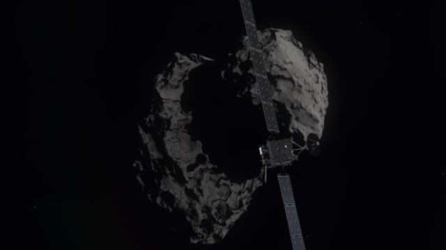 Sonda Rosetta e la cometa 67P/Churyumov-Gerasimenko. Foto ESA/ATG Medialab