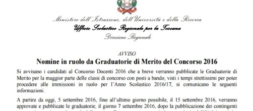 La nota sul sito istruzione toscana