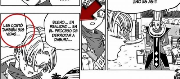 Trunks menciona que el Kaioshin del futuro ha muerto. Trunks menciona que el Kaioshin del futuro ha muerto.