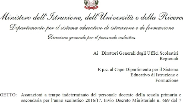 Assunzioni 2016/17, la nota Miur con le istruzioni e la tempistica