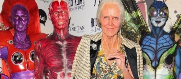 Einige von Heidi Klums bisherigen Halloween Kostümen, rechts Heidi Klum 2013 an Halloween Einige von Heidi Klums bisherigen Halloween Kostümen, rechts Heidi Klum 2013 an Halloween