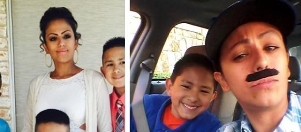 Madre soltera sin bigote y con bigote iso feliz a su hijo Madre soltera sin bigote y con bigote iso feliz a su hijo