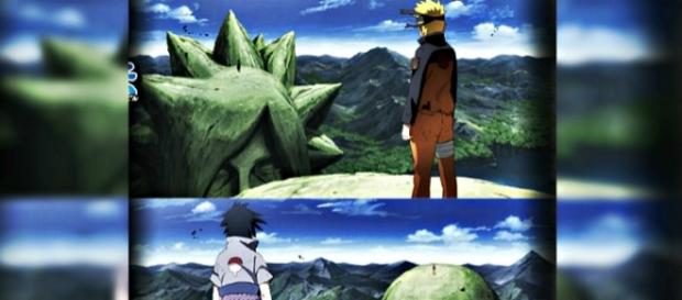 Naruto y Sasuke a punto de empezar la batalla final en el "Valle del fin". Naruto y Sasuke a punto de empezar la batalla final en el "Valle del fin".