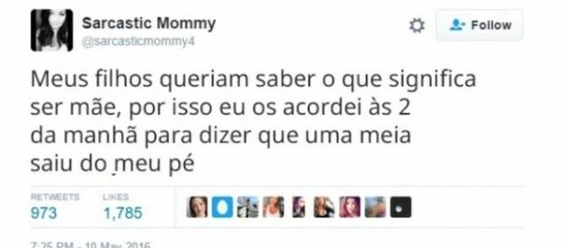 Tuíte sarcástico de uma mãe com senso de humor. Tuíte sarcástico de uma mãe com senso de humor.
