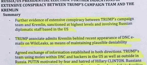 Diverses notes blanches, formant un dossier de 35 pages, laissent supposer une collusion totale entre Donald Trump et le Kremlin Diverses notes blanches, formant un dossier de 35 pages, laissent supposer une collusion totale entre Donald Trump et le Kremlin