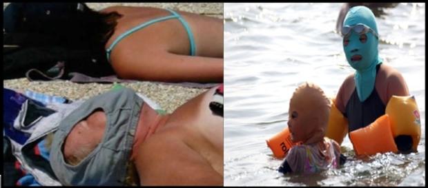 Vale tudo para se proteger do sol (Fonte: http://portalinteressante.com/as-fotos-mais-bizarras-registradas-na-praia/) Vale tudo para se proteger do sol (Fonte: http://portalinteressante.com/as-fotos-mais-bizarras-registradas-na-praia/)