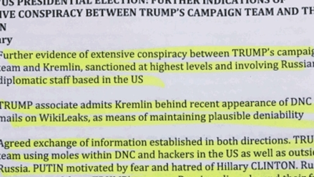 Diverses notes blanches, formant un dossier de 35 pages, laissent supposer une collusion totale entre Donald Trump et le Kremlin