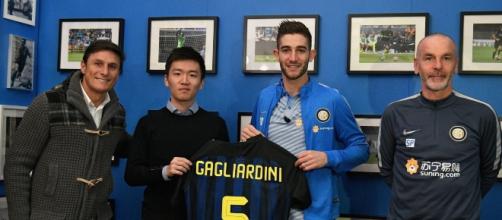 Zanetti, Steven Zhang e Pioli con il nuovo arrivato Roberto Gagliardini