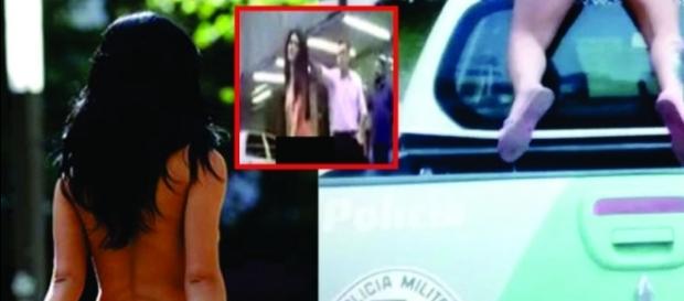 Mulher nua rouba carro de polícia em filmagem bizarra Mulher nua rouba carro de polícia em filmagem bizarra