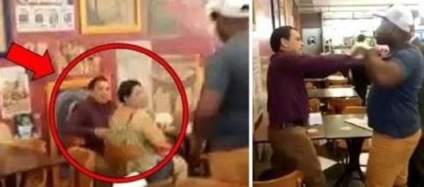 Homem leva uma surra dentro de restaurante Homem leva uma surra dentro de restaurante